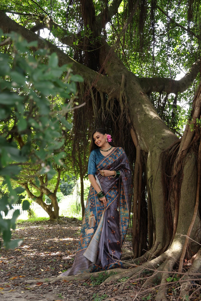 Grey Woven Art Silk Saree (Eth_SR_72)