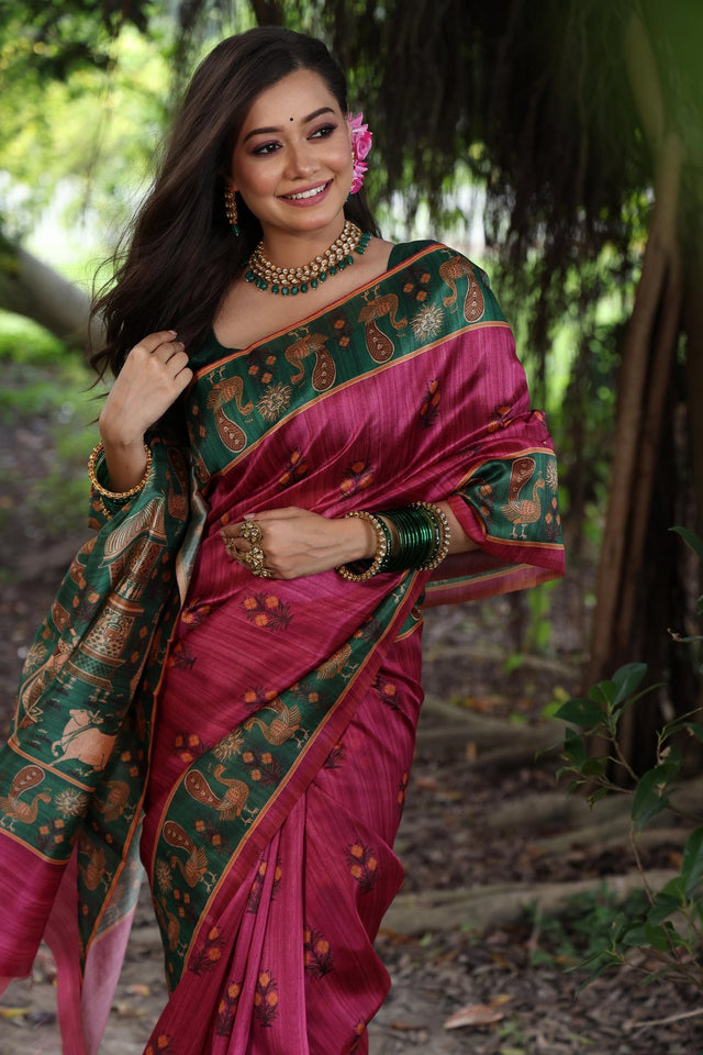 Pink Woven Art Silk Saree (Eth_SR_73)