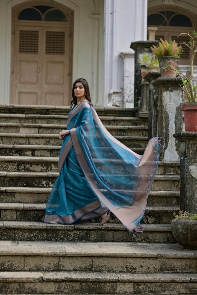 Blue Woven Art Silk Saree (Eth_SR_78)