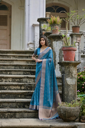 Blue Woven Art Silk Saree (Eth_SR_78)