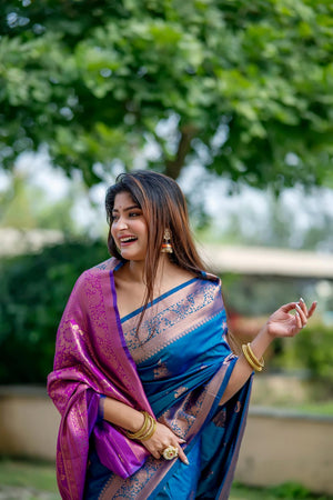 Blue Woven Art Silk Saree (Eth_SR_85)