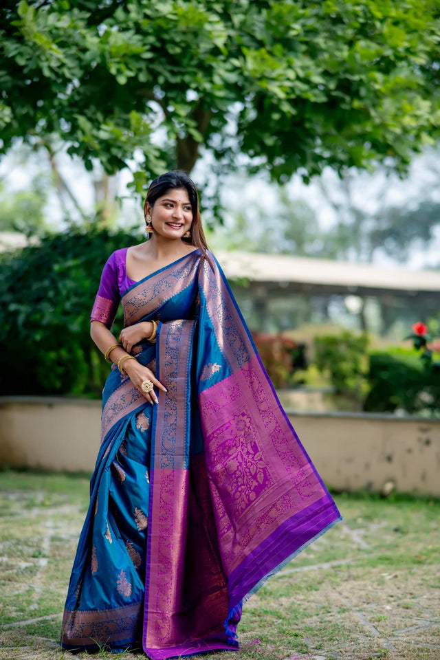 Blue Woven Art Silk Saree (Eth_SR_85)