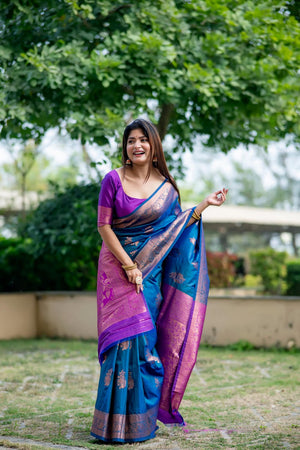 Blue Woven Art Silk Saree (Eth_SR_85)