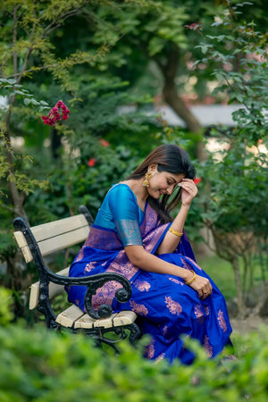 Blue Floral Woven Art Silk Saree (Eth_SR_88)