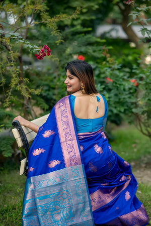 Blue Floral Woven Art Silk Saree (Eth_SR_88)