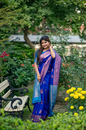 Blue Floral Woven Art Silk Saree (Eth_SR_88)