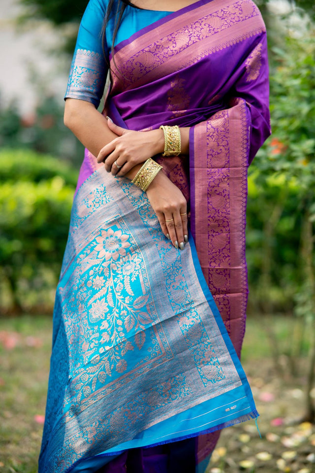 Purple Floral Woven Art Silk Saree (Eth_SR_89)