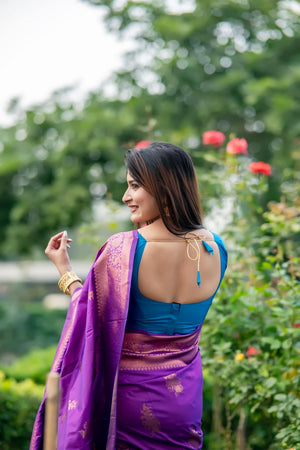 Purple Floral Woven Art Silk Saree (Eth_SR_89)