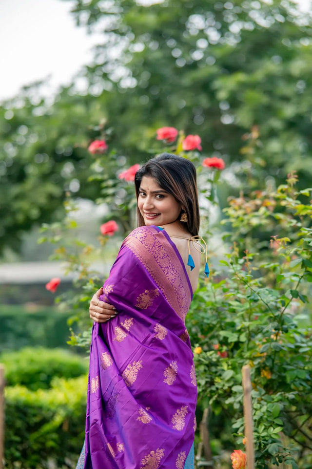 Purple Floral Woven Art Silk Saree (Eth_SR_89)