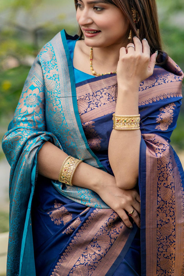 Blue Floral Woven Art Silk Saree (Eth_SR_90)