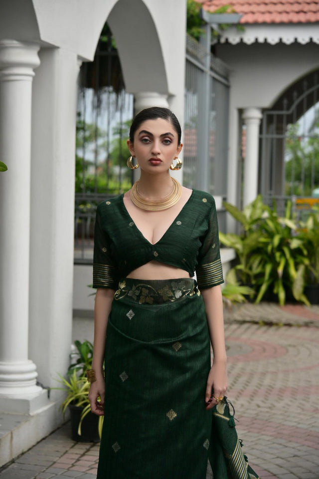 Green Floral Woven Silk Blend Saree (Eth_SR_93)