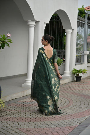Green Floral Woven Silk Blend Saree (Eth_SR_93)