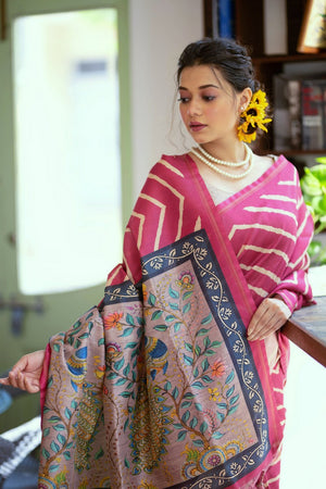 Magenta Line Printed Art Silk Saree (Eth_SR_99)