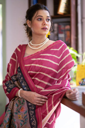 Magenta Line Printed Art Silk Saree (Eth_SR_99)