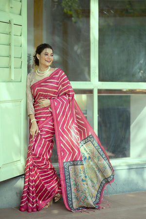 Magenta Line Printed Art Silk Saree (Eth_SR_99)