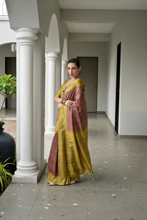 Mehendi Geometric Printed Art Silk Saree (Eth_SR_105)