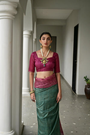Green Geometric Printed Art Silk Saree (Eth_SR_106)