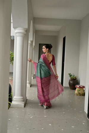 Green Geometric Printed Art Silk Saree (Eth_SR_106)