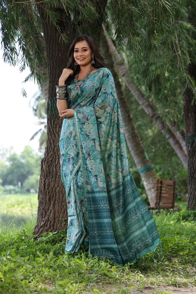Multi Color Woven with Floral Printed Art Silk Saree (Eth_SR_109)