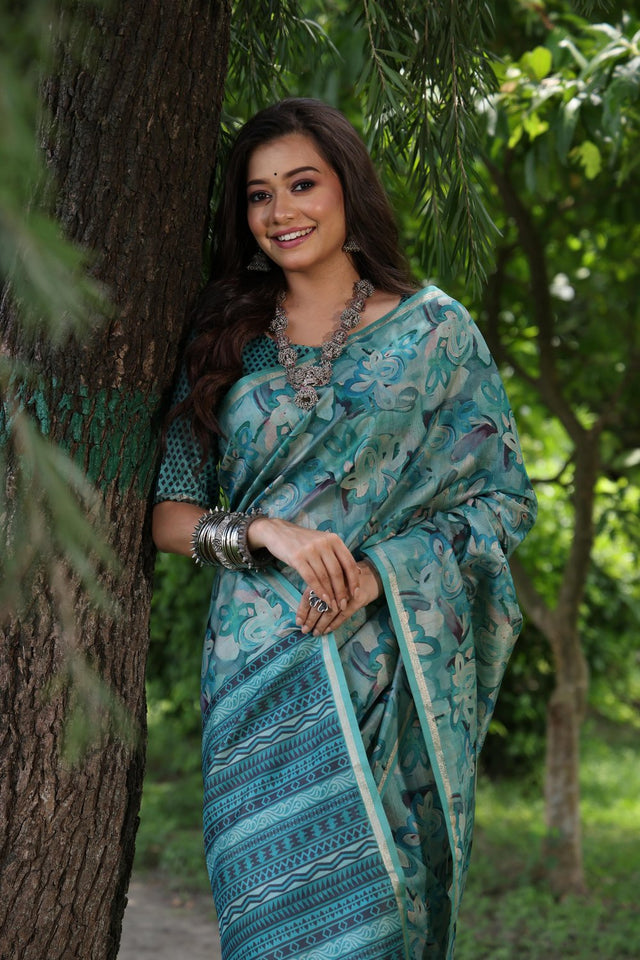 Multi Color Woven with Floral Printed Art Silk Saree (Eth_SR_109)