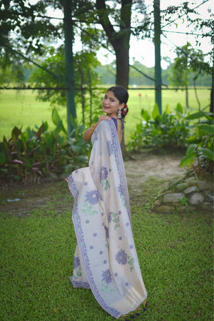 Multi Color Floral Woven Cotton Saree (Eth_SR_115)