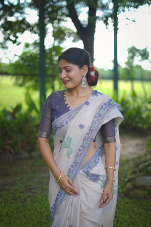 Multi Color Floral Woven Cotton Saree (Eth_SR_115)
