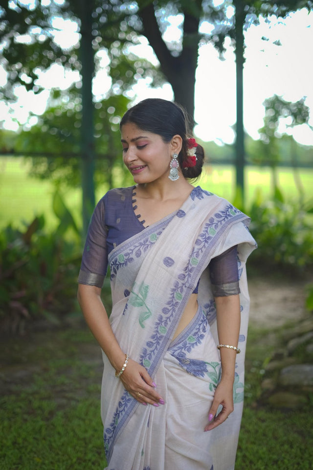 Multi Color Floral Woven Cotton Saree (Eth_SR_115)