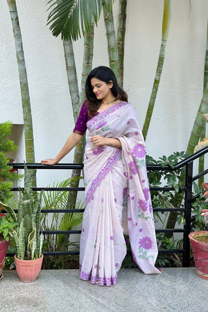 Multi Color Floral Woven Cotton Saree (Eth_SR_116)