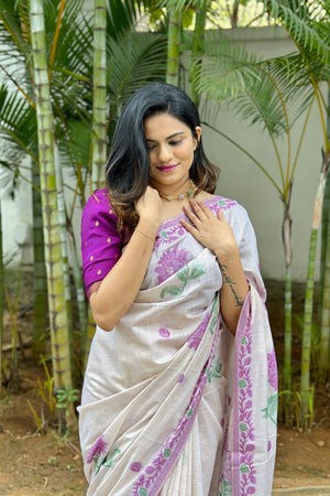 Multi Color Floral Woven Cotton Saree (Eth_SR_116)