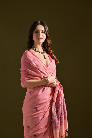 Pink Floral Woven Cotton Saree (Eth_SR_120)