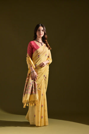 Yellow Floral Woven Cotton Saree (Eth_SR_122)