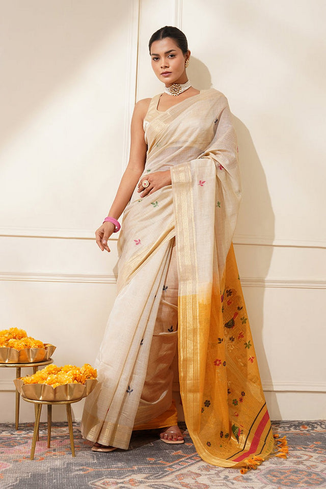 Multi Color Floral Woven Cotton Saree (Eth_SR_123)