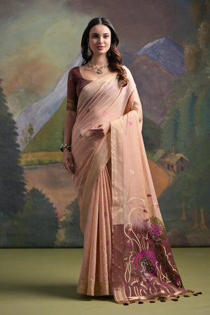 Peach Woven Art Silk Saree (Eth_SR_129)