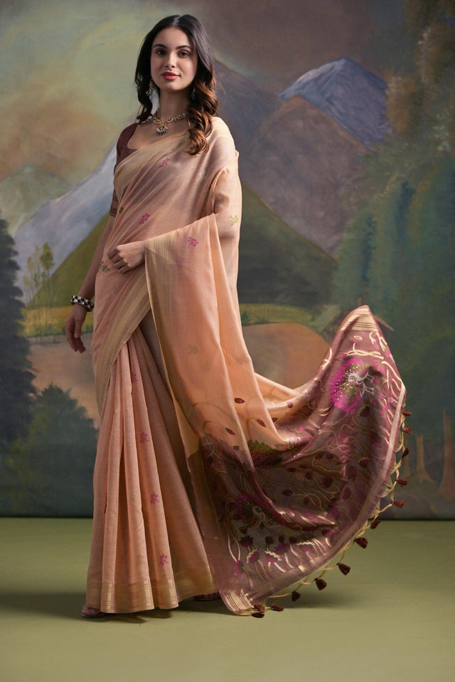 Peach Woven Art Silk Saree (Eth_SR_129)