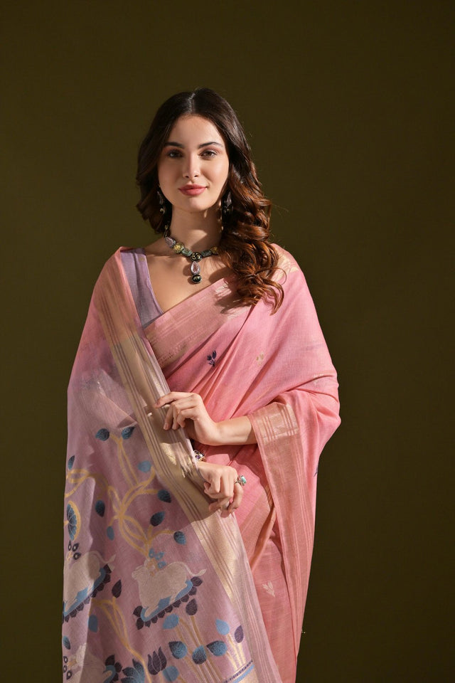 Pink Woven cotton Saree (Eth_SR_139)