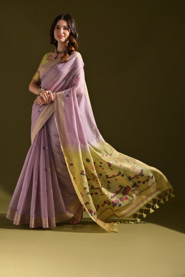 Purple Woven cotton Saree (Eth_SR_143)