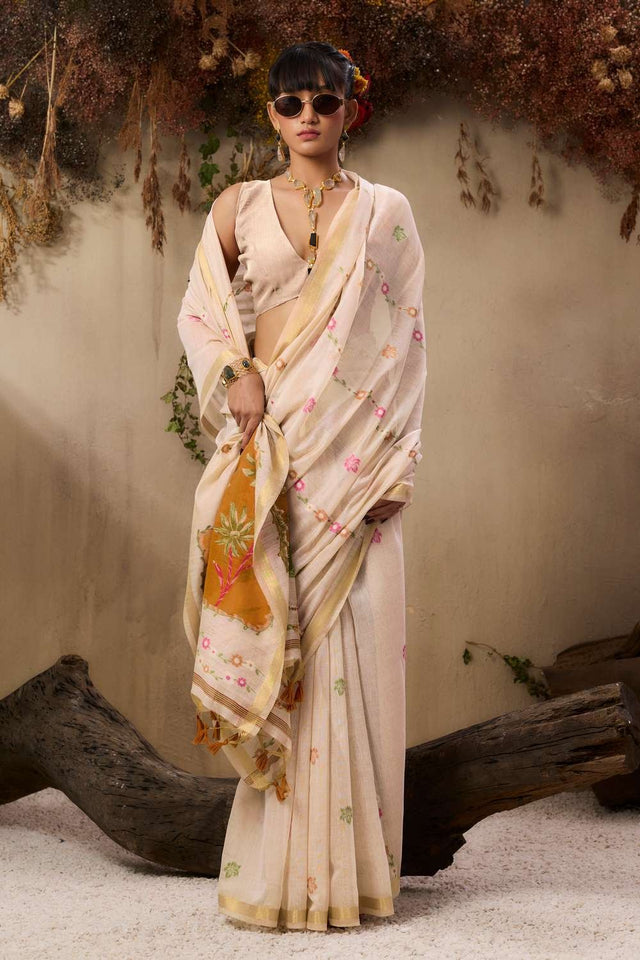 Cream Woven cotton Saree (Eth_SR_144)