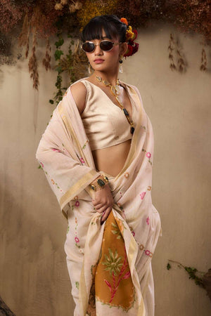 Cream Woven cotton Saree (Eth_SR_144)