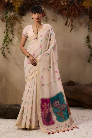 Cream Woven cotton Saree (Eth_SR_145)