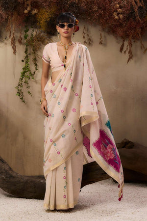 Cream Woven cotton Saree (Eth_SR_145)