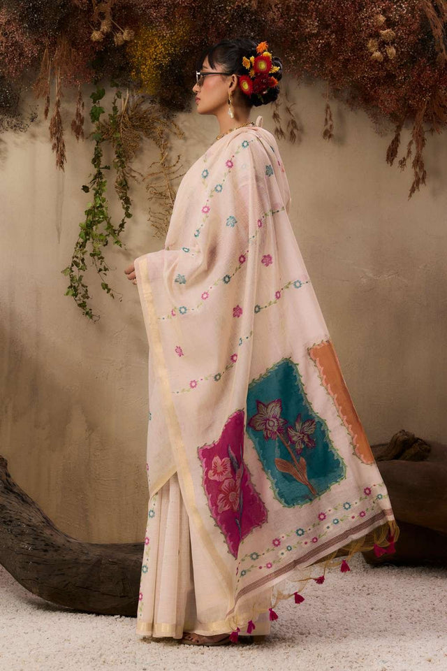 Cream Woven cotton Saree (Eth_SR_145)