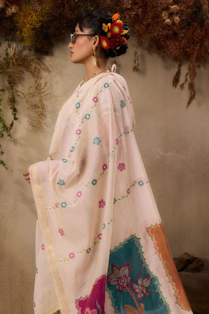 Cream Woven cotton Saree (Eth_SR_145)