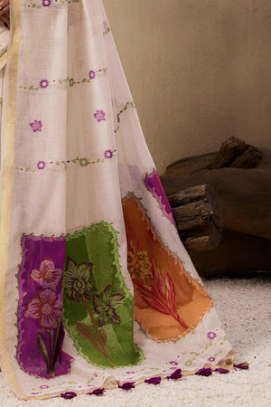 Cream Floral Woven cotton Saree (Eth_SR_147)