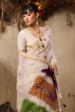 Cream Floral Woven cotton Saree (Eth_SR_147)