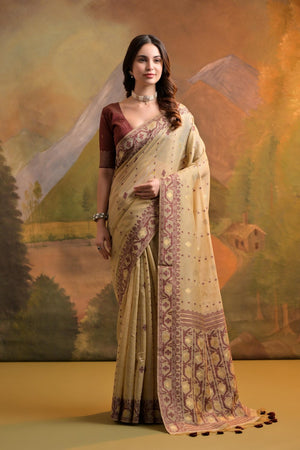 Beige Woven cotton Saree (Eth_SR_148)