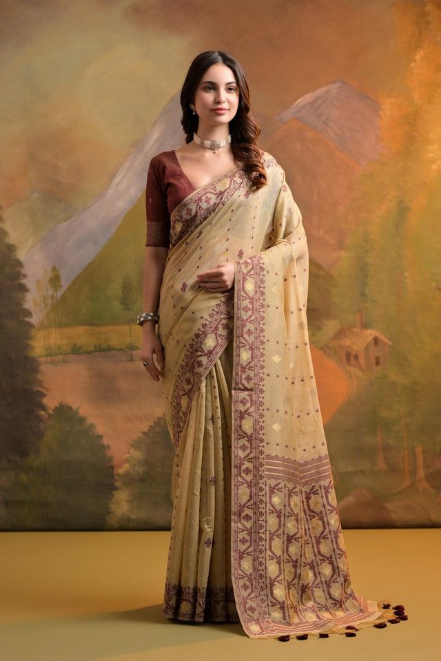 Beige Woven cotton Saree (Eth_SR_148)