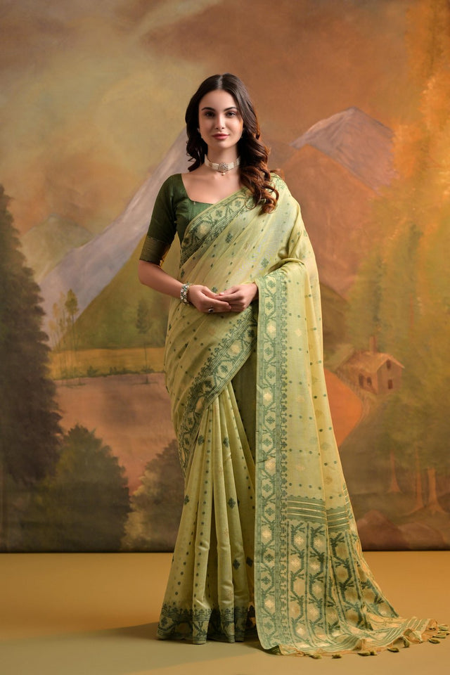 Green Woven cotton Saree (Eth_SR_151)