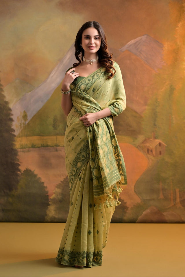 Green Woven cotton Saree (Eth_SR_151)