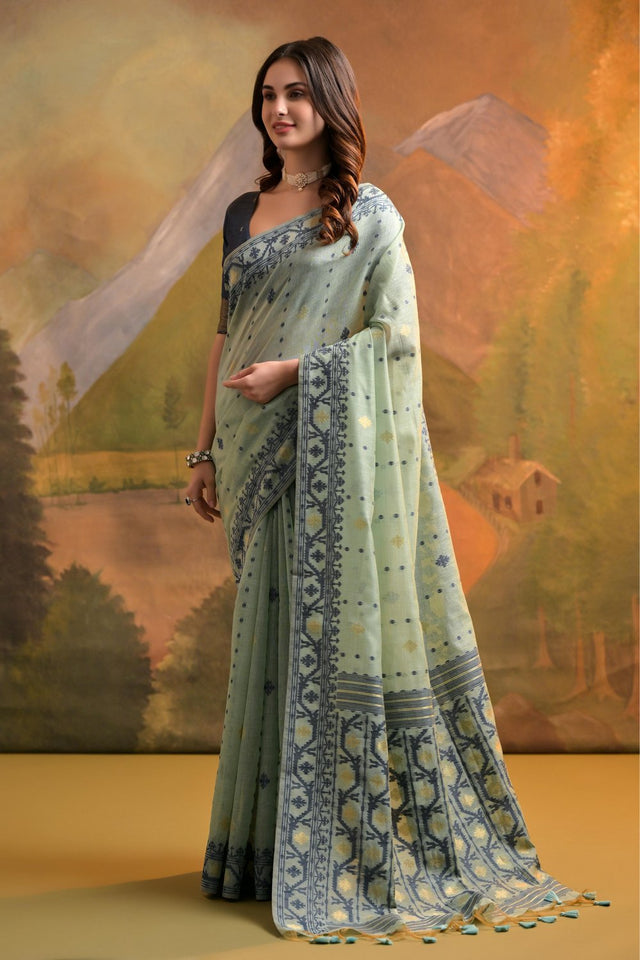Green Woven cotton Saree (Eth_SR_152)