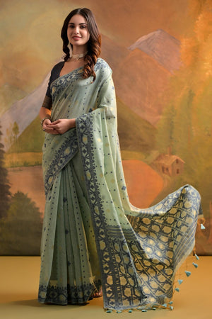 Green Woven cotton Saree (Eth_SR_152)